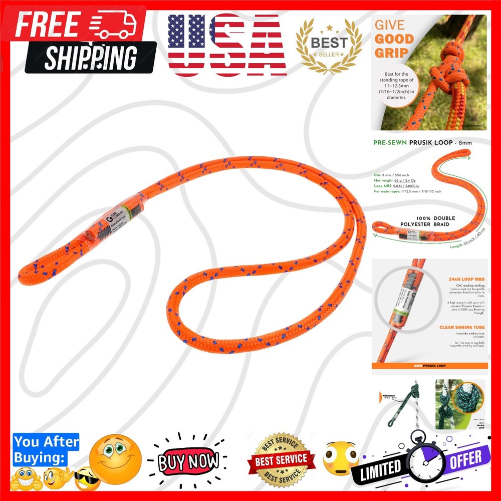 8mm 5/16″ Prusik Loop Pre-Sewn 18 inches / 24 inches
