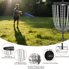 PRO Disc Golf Basket,Heavy Duty 24 Chain Portable Target with 50in-Black