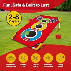 Cornhole Board Set with 21+ Games, 8 Bean Bags – Arcade Style Corn Hole Games
