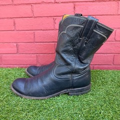 Vintage Tony Lama Black Leather Western Cowboy Boots Mens Size 8 C Rodeo Pullon