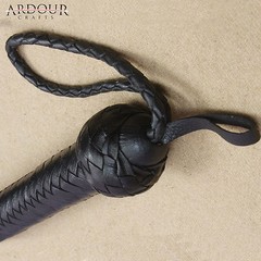 Genuine Black Leather Whip Cow Hide Leather Bull Whip 3 Feet Long 16 Plaits