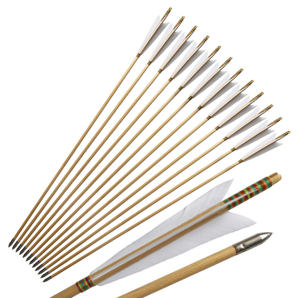 12Pcs 33″ Handmade Wooden Arrows Tradition Europe Style Turkey Feather Longbow