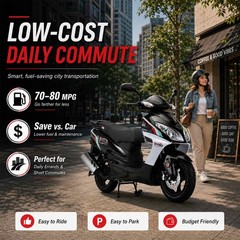 X-PRO Fiji 200 Scooter Gas Moped with 13″ Aluminum Wheels, Electric/Kick Start