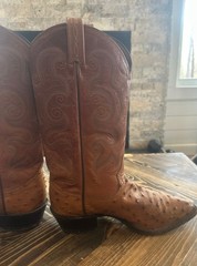 Tony Lama Ostrich Leather Peanut Brittle”Cowboy Boots Men’s Size 8 EE