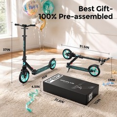 Aquas Kick Scooter for Kids, Teens & Adults Foldable, Lightweight, 8Inch Non…