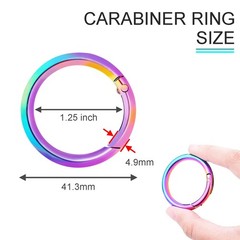 Coobigo 10Pack 1-1/4 Inch Large Round Rainbow Carabiner Clips Metal Spring O