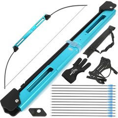 55″ Folding Bow & Arrow Set 55LB Aluminum Riser Archery Recurve Longbow Practice