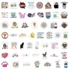 30Pcs Random Cute Crochet Knitting Tool Themed Stickers Waterproof Sewing Decals