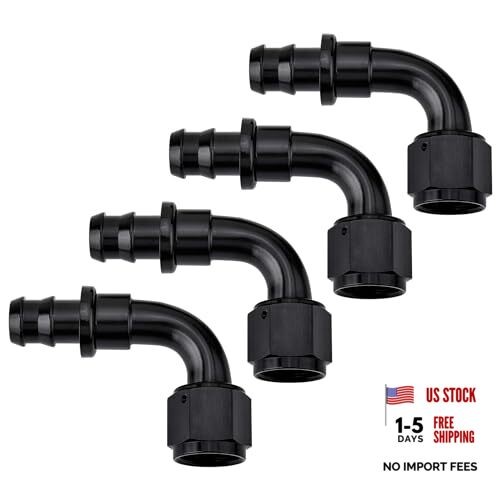 Push Lock Hose Fitting End Black 4PCS 8AN 90 Degree