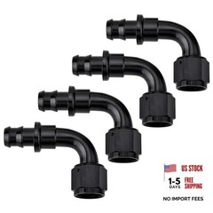 Push Lock Hose Fitting End Black 4PCS 8AN 90 Degree