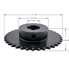 #35 Roller Chain Sprocket Type B 1 inch Bore 36 Tooth, Hardened Antirust 1045