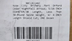 Rose City Archery Port Orford Cedar Nightfall Arrows 5/16″ DIA 30″ Length 12ct.