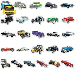 51 PCS Vintage Classic Car Stickers Pack for Kids Teens Adults Classic Cars Wate