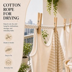 Natural Soft Utility Rope – Braided White Cotton, 100ft x 3/8 Inch for Home Use