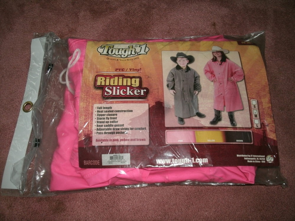 Child’s Med Pink Tough 1 Deluxe PVC/Vinyl Riding Slicker w/ Removable Hood