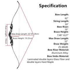 Archery 62″ ILF Bow RH 25-60lbs Takedown Recurve Bow Hunting Target Arrows