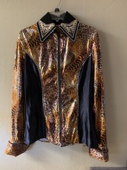 Western Show Women’s Horse Riding Shirt Shiny Animal Print W/ Jewels Very Flashy