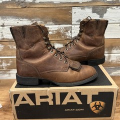 Ariat Heritage Lacer II Distressed Brown Leather Boots Size 8 Roper Toe W/Kiltie