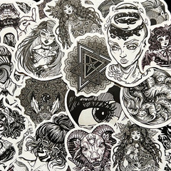 50 Black and White Punk Goth Laptop Stickers Dark Zodiac Symbol Witch Decals