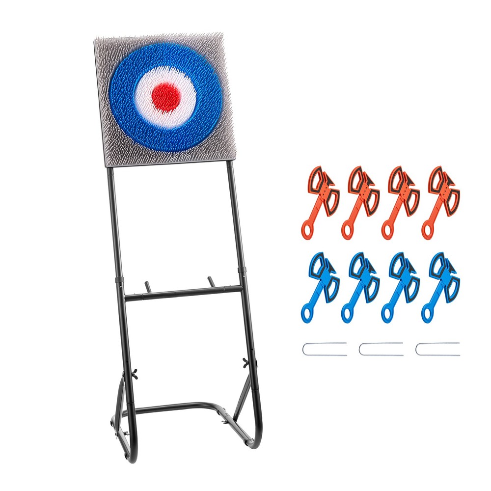Axe Throwing Game Plastic Bristle Target with 8 Throwing Axes Set Steel Frame