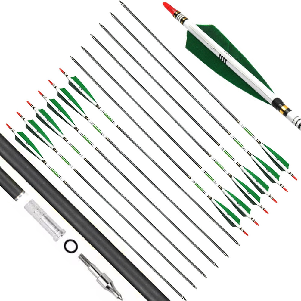 12X 30″ Carbon Arrows Spine 500 7.8mm 5″ Turkey Feather For Compound&Recurve Bow