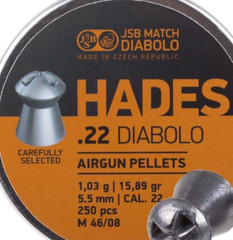 JSB Match 250 Count HADES Hollow Point 5.5mm .22 Caliber Premium Air Pellets