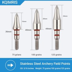 12pcs Archery Field Points 75/100/125 Grains Arrowheads Stainless Steel Field…