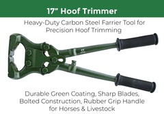 Heavy Duty Hoof Trimmer, Rubber Handle, Green Coating for Horses & Livestock 17″