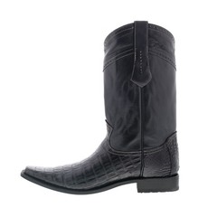 Los Altos Square Toe Caiman Belly Boot Mens Black Wide Cowboy Western Boots