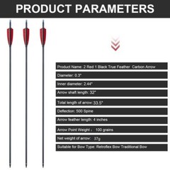 12Pcs 32″ Turkey Feather Carbon Arrows Spine 500 OD:7.8 for Compound&Recurve Bow