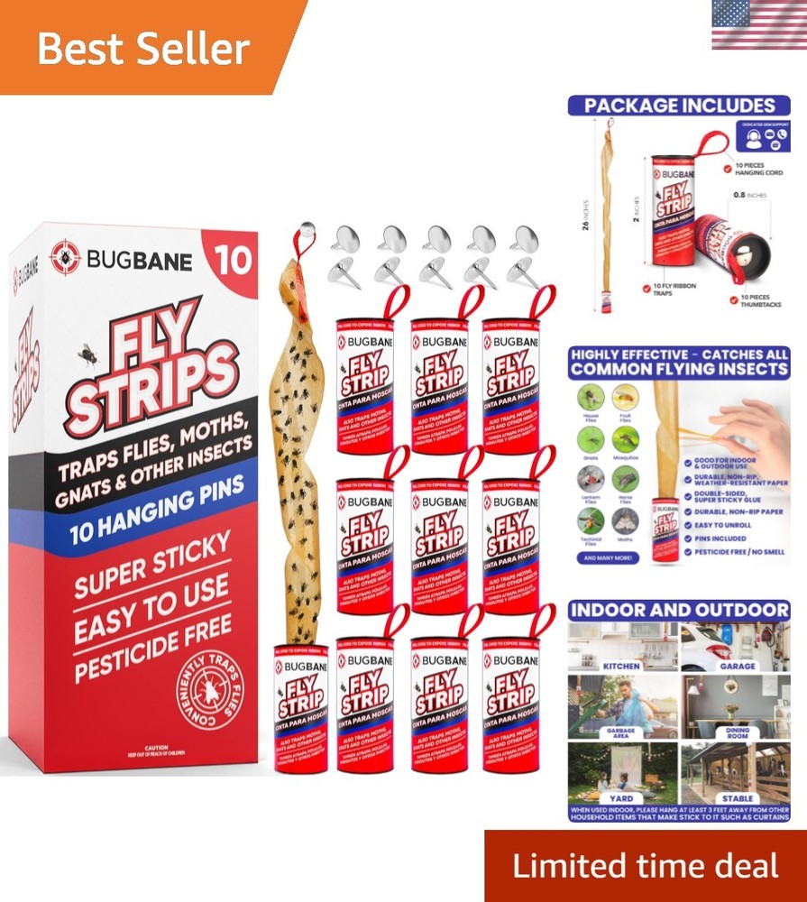 Versatile 10 Pack Fly Strips – Safe Indoor & Outdoor Sticky Pest Control