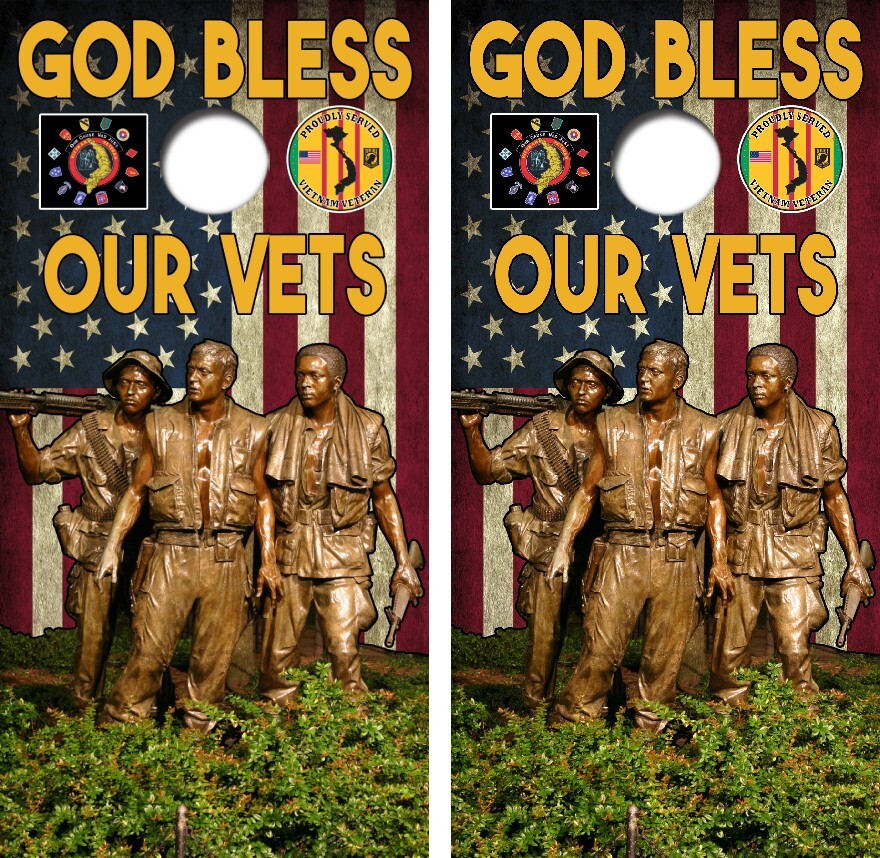 God Bless Vietnam Vets Cornhole Board Wrap LAMINATED Decals Vinyl Sticker #4700