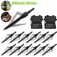 12PCS Archery 100 Grain Hunting Broadheads Stainless Steel Arrowheads with Case