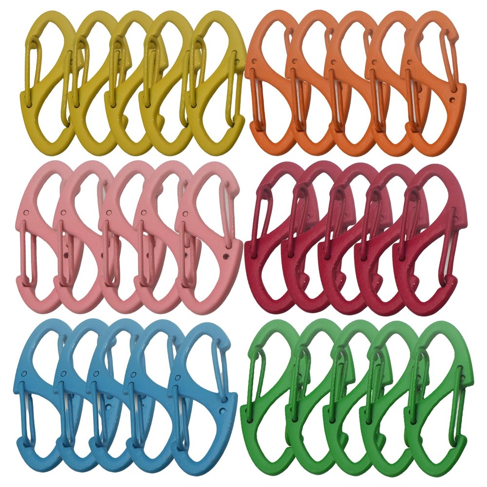 30 Colored Stainless Steel Carabiner Clips, 1.6″ Double Sided Snap Hooks