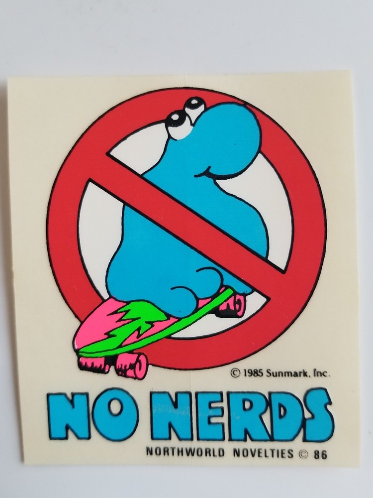 VINTAGE 80’s NO NERDS RETRO SKATE BLUE SKATEBOARD STICKER