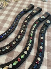 Custom Gems Browband All Sizes Dark Brown or Black Leather U V & Straight Shapes