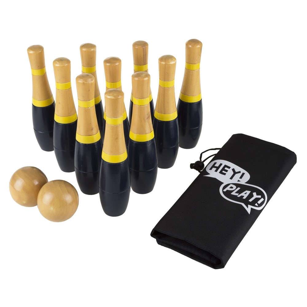 8″ Wooden Lawn Bowling Game Set with Mesh Bag 10 Pins Indoor Outdoor Kids