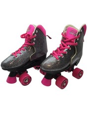 Sizzling Pink Silver Glitter Youth Circle Society Bling Adjustable Size Skates