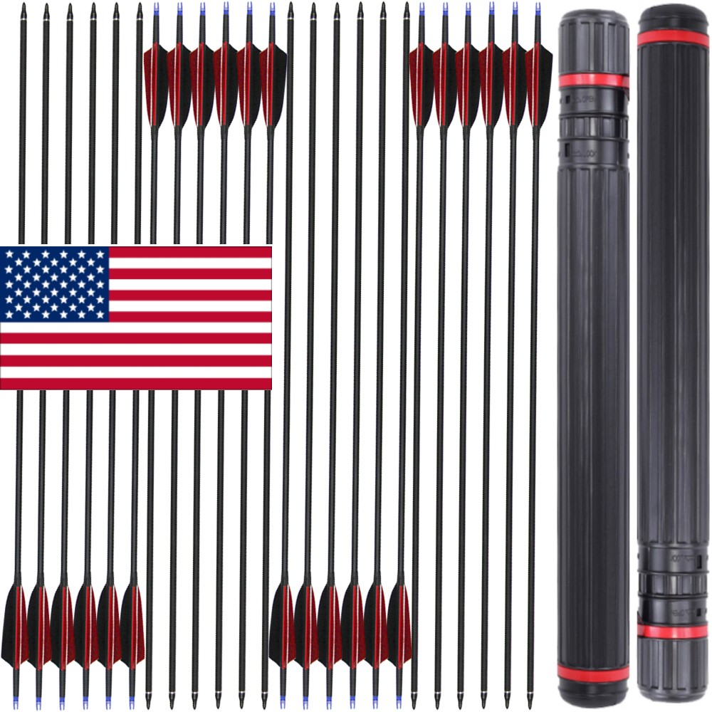 Archery 30″ Carbon Arrows Turkey Feather 48pcs Compound Recurve Bow Shot Quiver