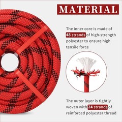 Arborist Rope 5/8in Climbing Rope 100ft Load Capacity Polyester Red