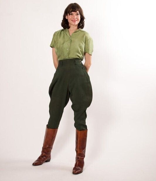 Army Green Horse Riding Breeches Women Polo Hinting Jodhpurs Baggy Trousers