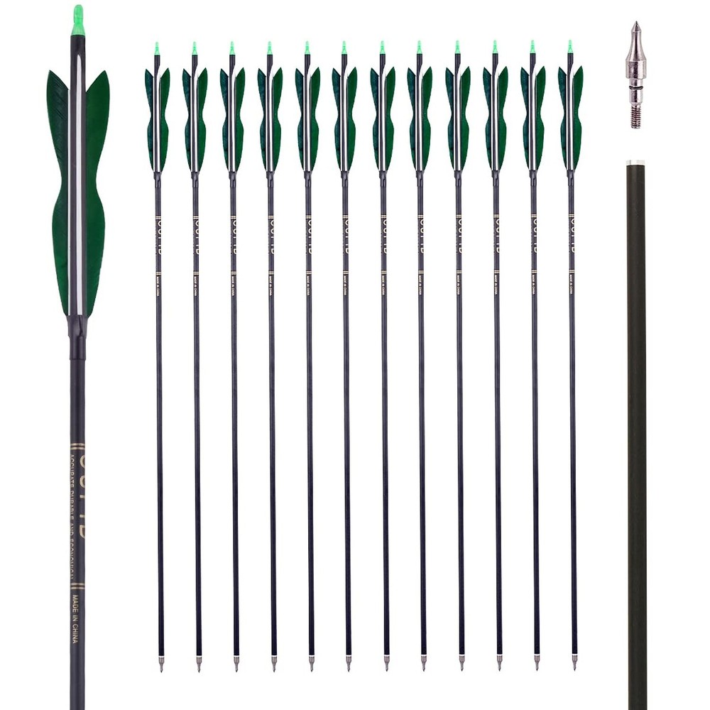 31″ Carbon Hunting Arrows with 5″ Turkey Feathers, Pack of 12 | Spine 500, Ar…