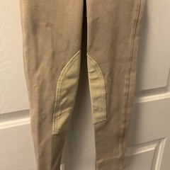 Horze Kids Unisex Pull On Riding Pants/Breeches, Tan Sz L