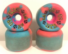 Used Dogtown K-9 60mm 97A Skateboard Wheel – Blue & Pink Set of 4