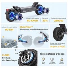 Ausom Gosoul 2 Pro Electric Scooter Adult 2*1400W Motor,56mi Max Range E-Scooter