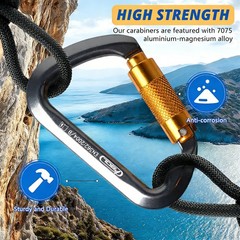 30KN Heavy Duty Auto Locking Carabiner Clips D-Shape Hook Climbing Caving Rescue