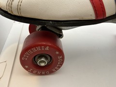 Vintage Derby Fireball Quad Roller Skates Size 5 Made Philippines White Red Blue