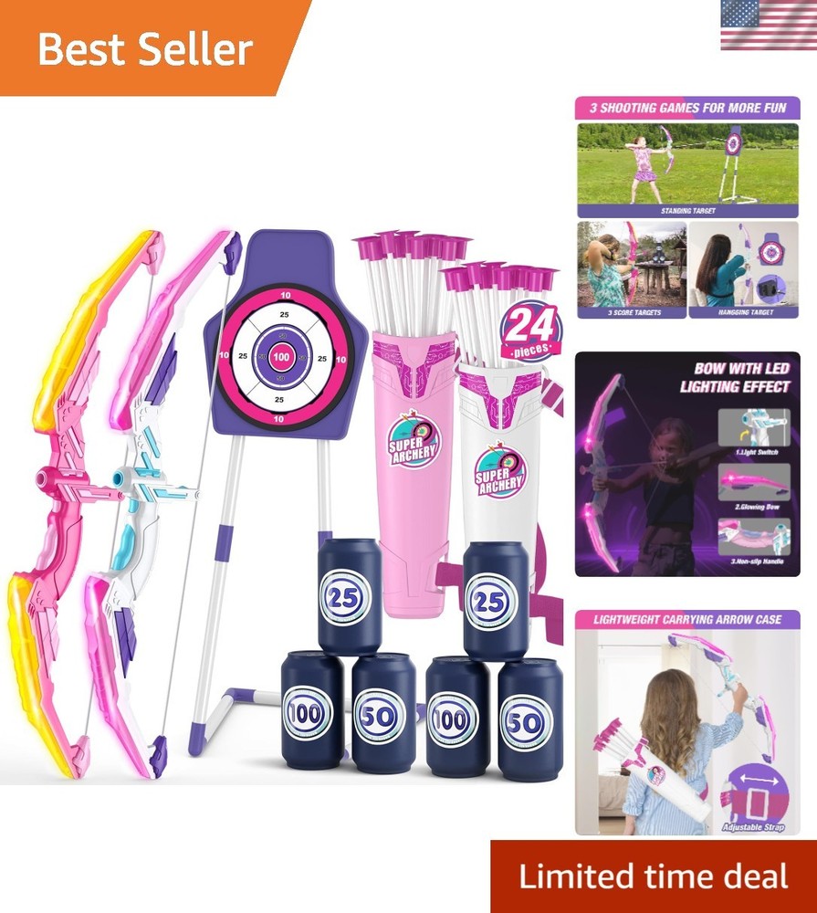 2 Pack Bow and Arrow for Kids 4-6, LED Light Up Archery Set with 24 Suction C…