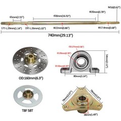 Drift Trike Go Kart Rear Live Axle Kit, Sprocket & Hub, Brake Assembly,Chain,Hub