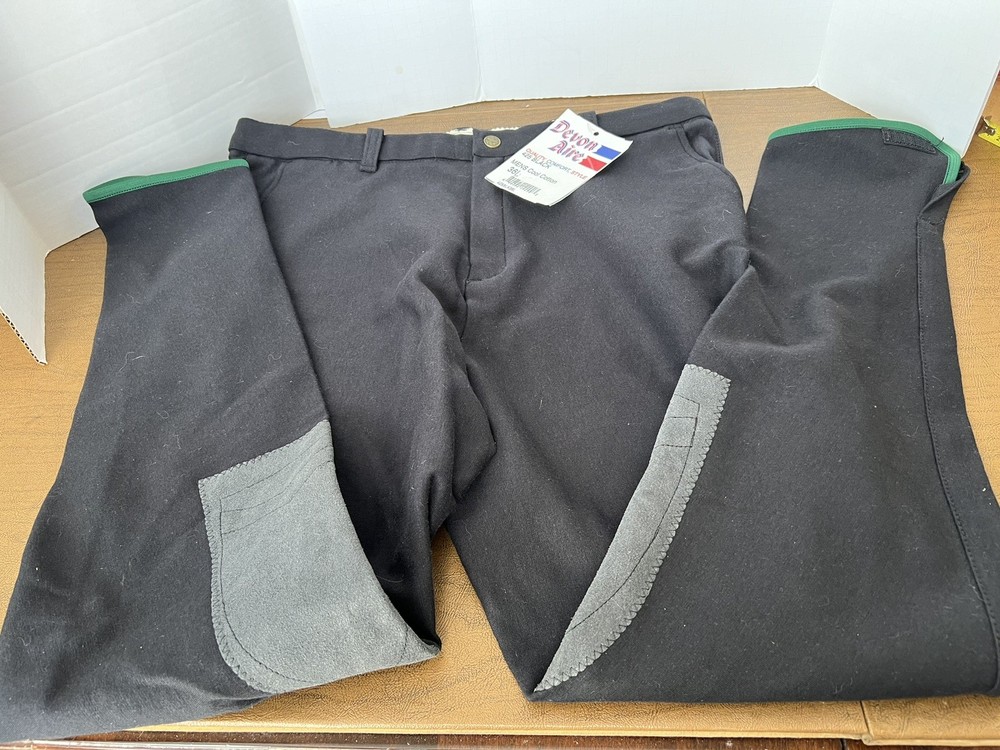 Devon Aire Cool Cotton #425 Equestrian Riding Breeches Knee Patch Black Mens 36L